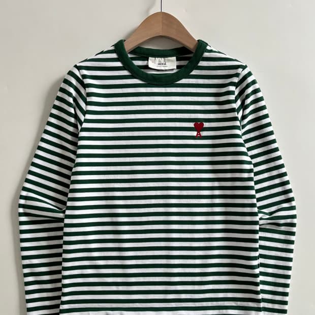 Ami 아미 하트로고 그린컬러 스트라이프 슬리브