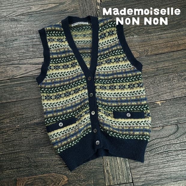 [마드모아젤 논논] 에스닉 패턴 페어아일 니트 베스트 조끼 M19654