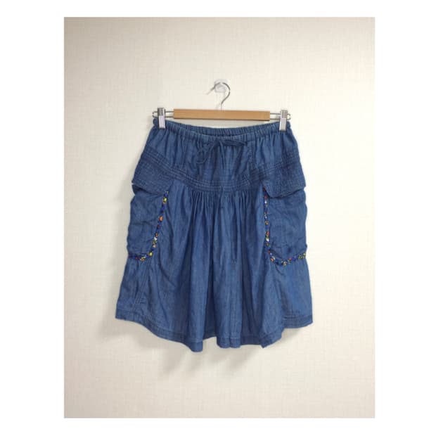 츠모리치사토 데님 플라워 카고 밴딩 스커트