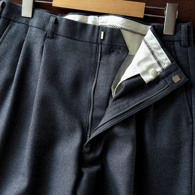 2 pleats straight wool blend slacks