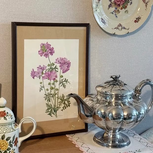 앤틱 풋티드 호박 실버플레이트 티팟