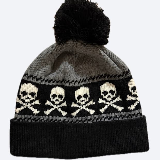 일본 빈티지) 해골 방울 비니 블랙 털모자
