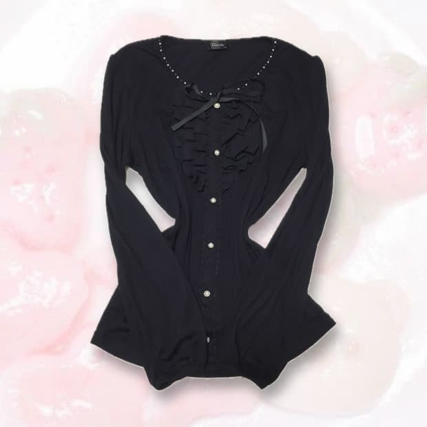 빈티지 갸루 블랙 프릴 로걀탑