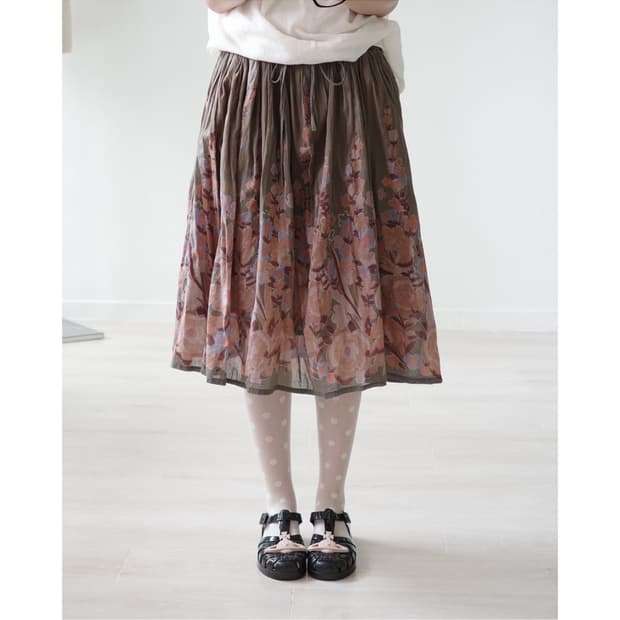 Autumn Blossom Shirring Drawstring Skirt