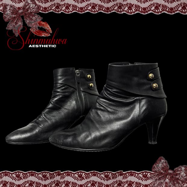 갸루 골드스터드 레더 앵클 부츠 