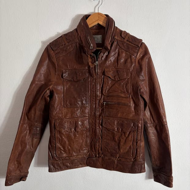 00s 티아이포맨 램스킨 하이넥 레더자켓 카멜브라운(95)