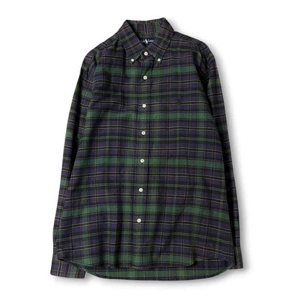 폴로 랄프로렌 퍼플 그린 체크 패턴 긴팔 셔츠 L