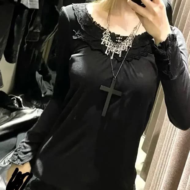 다크페어리롱슬리브 일본빈티지고스지뢰펑크로맨틱갸루니혼진모리걸핀터00s