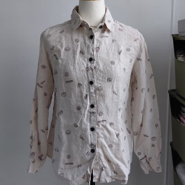 [일본빈티지] 아이보리 패턴 롱 슬리브 셔츠 마100 셔츠