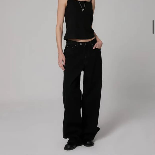 밀리언코르 투버튼 블랙 와이드 데님팬츠