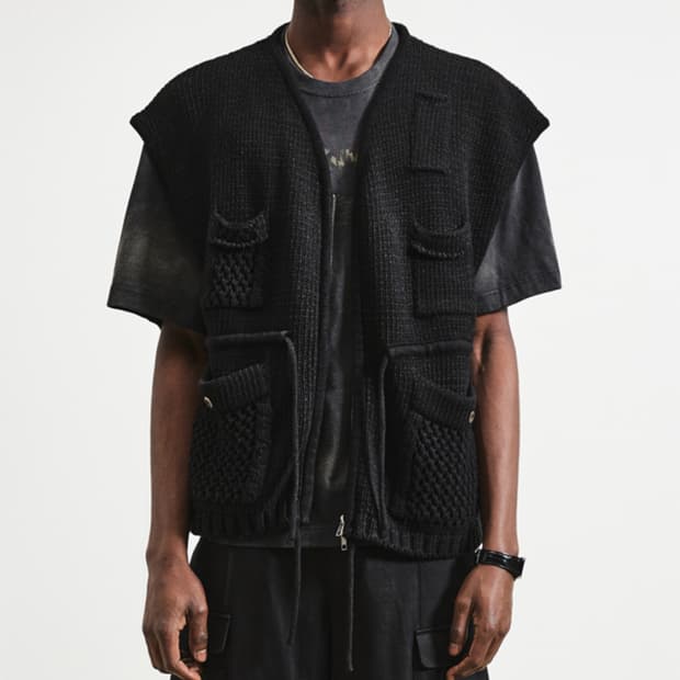 엘무드 유틸리티 니트 베스트 가디건 블랙 48사이즈