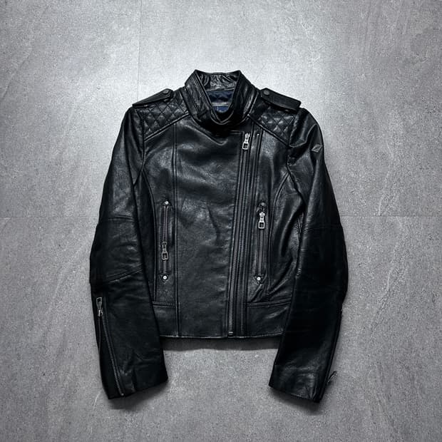 퀼팅 더블 지퍼 램스킨 라이더 자켓