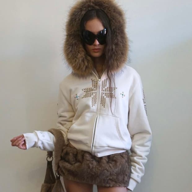 스컬프터 퍼 후드집업