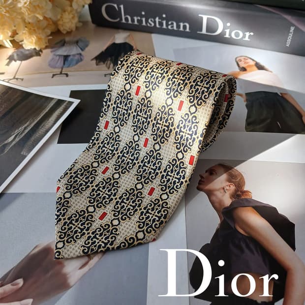 크리스찬 디올 실크 베이지 패턴 넥타이 9.5cm A+등급 A19269
