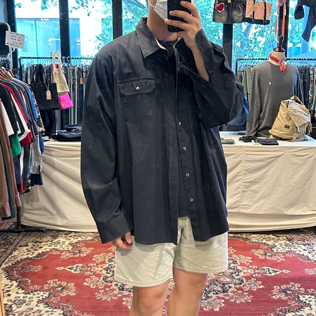 XXL) Wrangler 랭글러 투포켓 워크웨어 코튼 셔츠 블랙