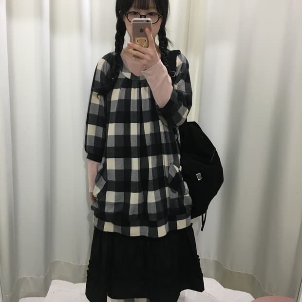 깅엄 체크 미디 원피스