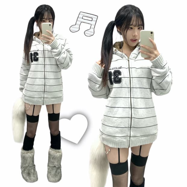 [CRU] y2k 스트라이프 폭닥 후드집업