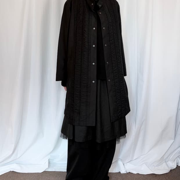 Shirring Nylon Midi Jacket - Black
