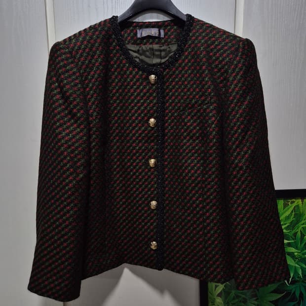 빈티지 체크 패턴 금장 버튼 자켓