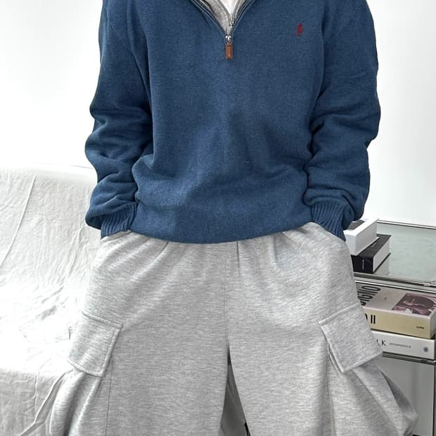 폴로 랄프로렌 블루 니트 하프집업 2XL
