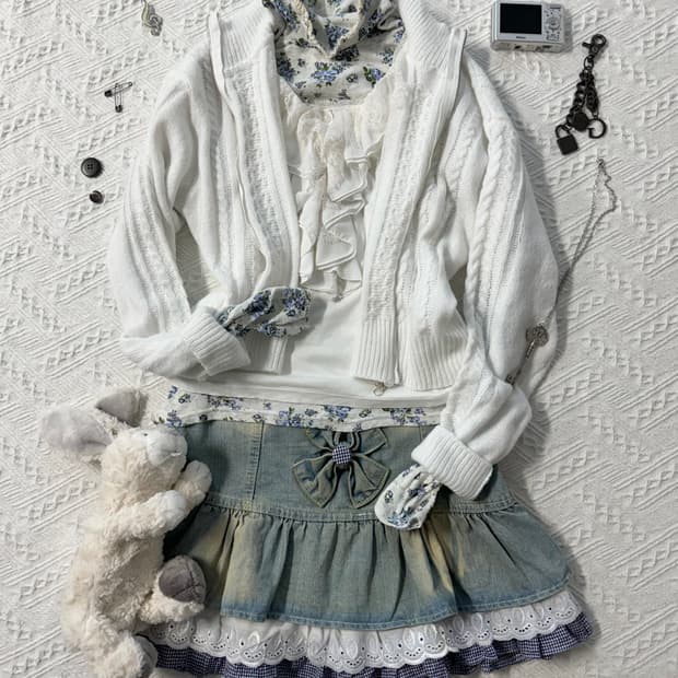 케이블 니트 하이넥 집업