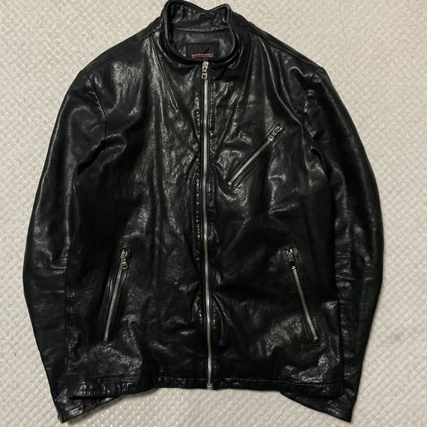 SIEG 시에그 웨스턴 무드 램스킨 양가죽 절개 레더 자켓