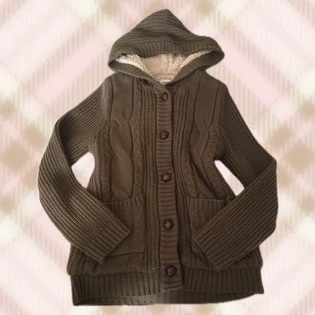 브라운 후드 니트 가디건 라떼 히메 갸루 러블리 로걀 모리 빈티지