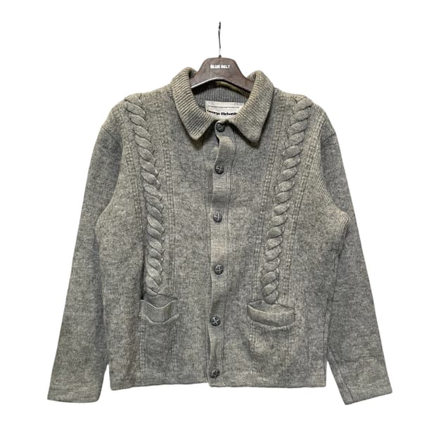 USA VINTAGE 꽈배기 니트 가디건 카라넥 투포켓 디테일 그레이