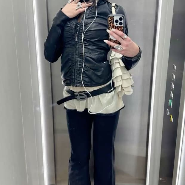 셔링 레더 자켓