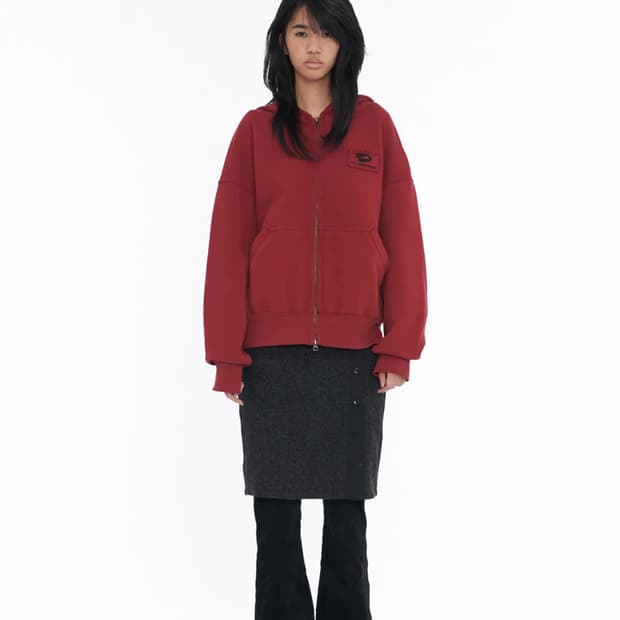 웰빙익스프레스 로고 패치 집업 버건디