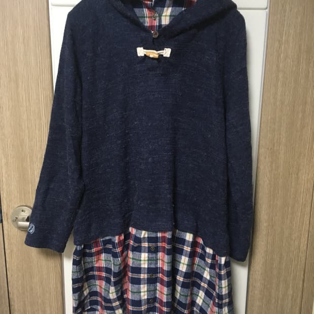 빈티지 체크 후드 레이어드 원피스