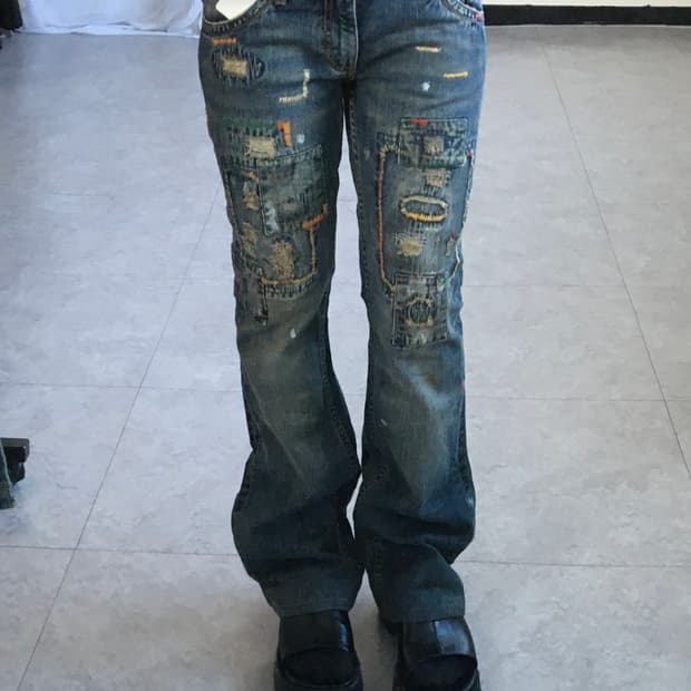 Grunge stitch point denim pants