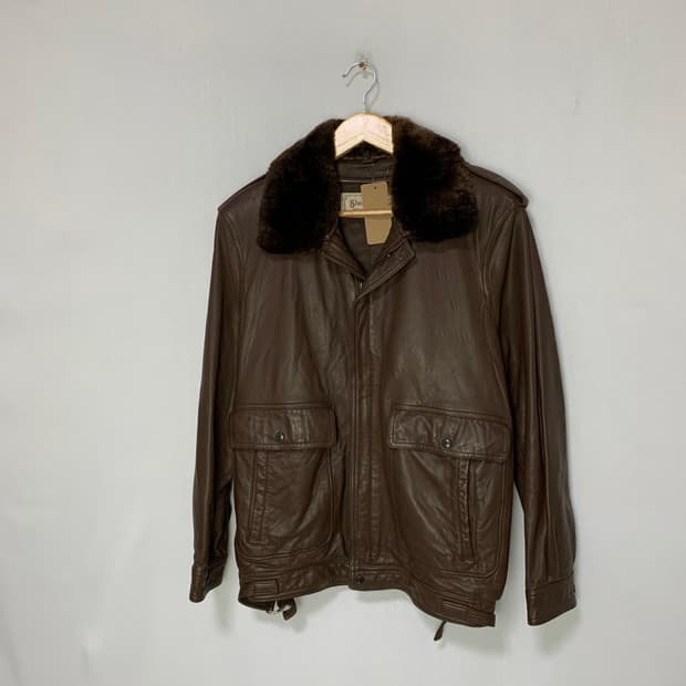 일본 빈티지 양가죽 무스탕 봄버 자켓 브라운 M 리얼 레더자켓