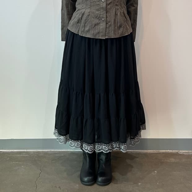 블랙 레이스디테일 캉캉 스커트