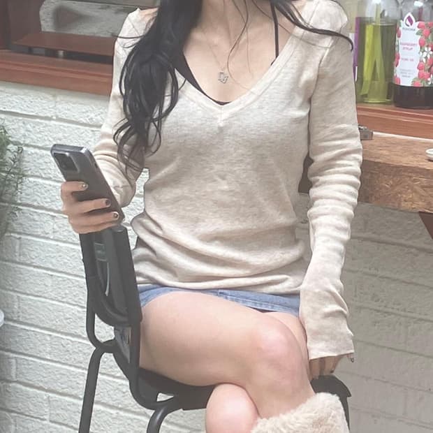 Angelnumber555 beige layered knit 