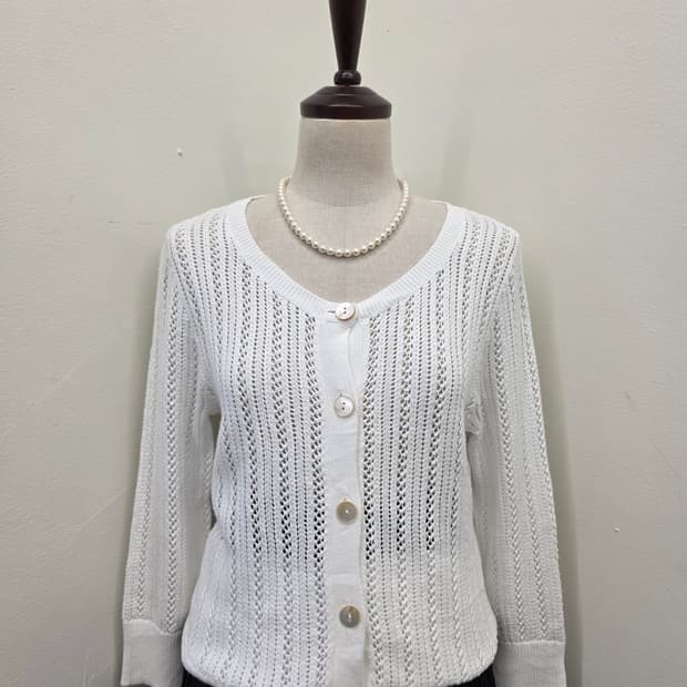 랜즈엔드 화이트 크로쉐 니트 가디건