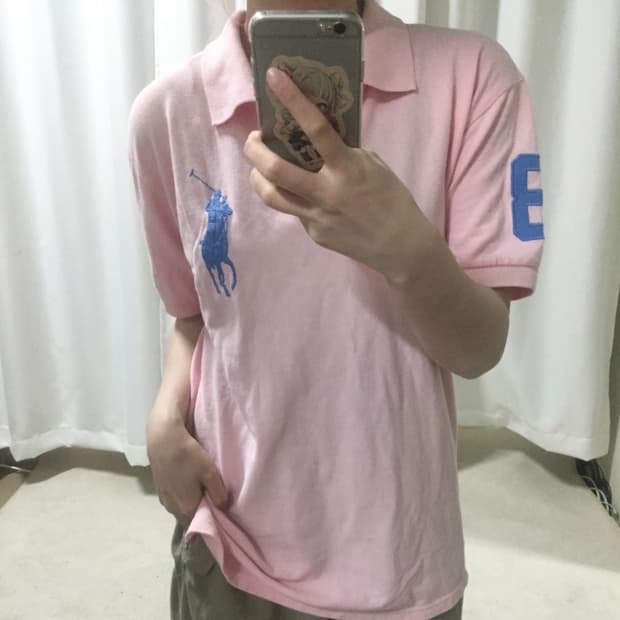 폴로 랄프로렌 딸기우유 핑크 하늘 빅포니 치프키프 카라 반팔 티셔츠