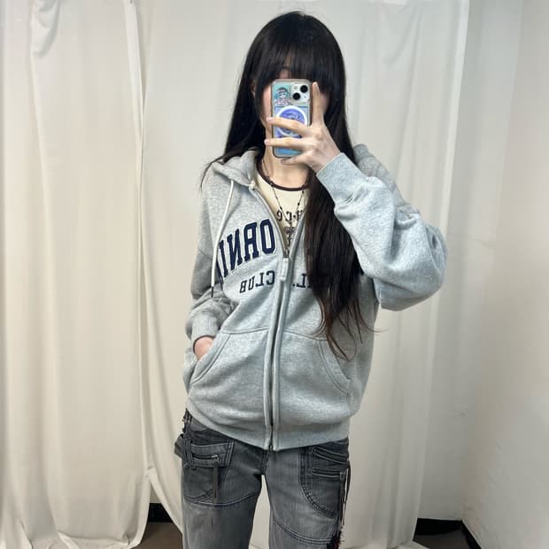 Who.A.U grey two-way zip-up hoodie