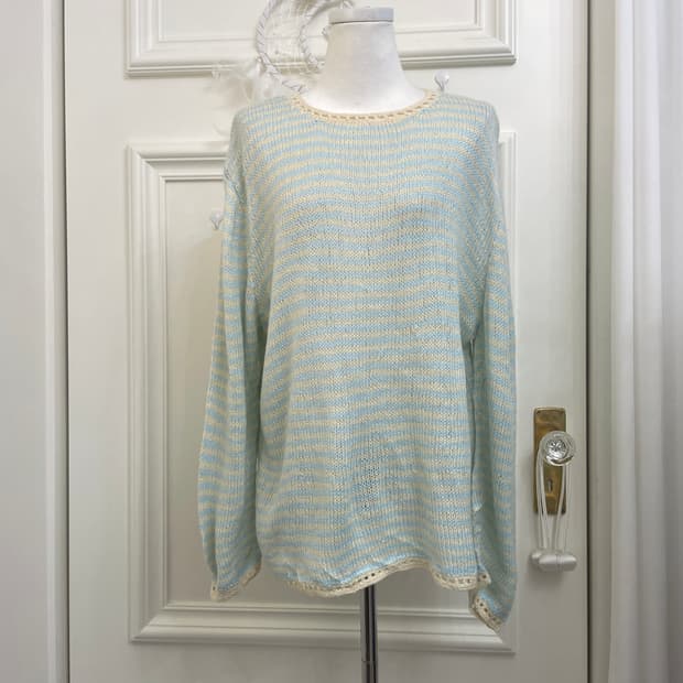 mint yellow stripe basic cute sweater