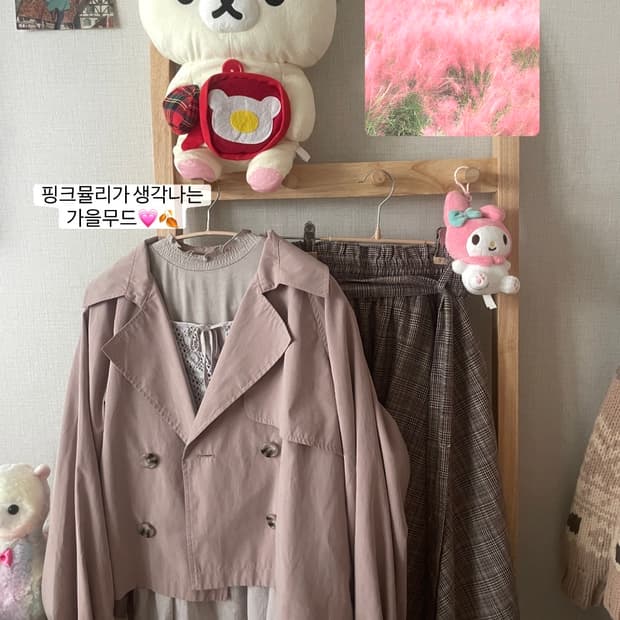 빈티지 모리걸 핑크 숏 트렌치코트 set