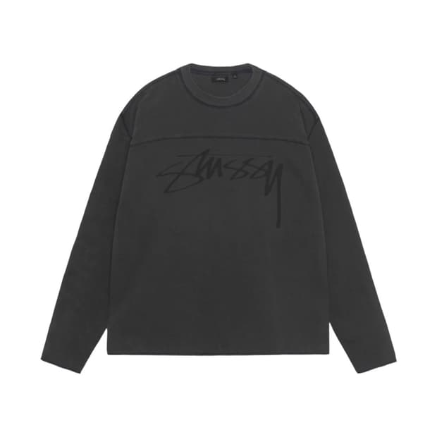 스투시 피그먼트 다이드 코튼 풋볼 크루 워시드 블랙