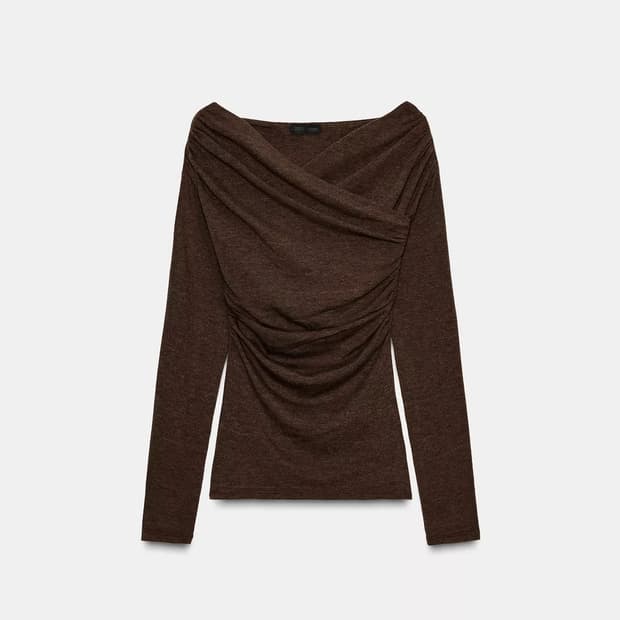 자라 드레이프 크로스 네크라인 탑 브라운 M