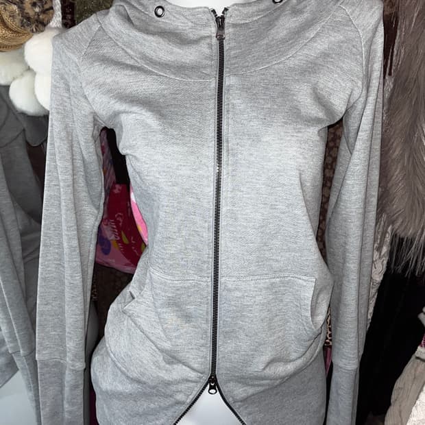 y2k 투웨이 그레이 후드집업