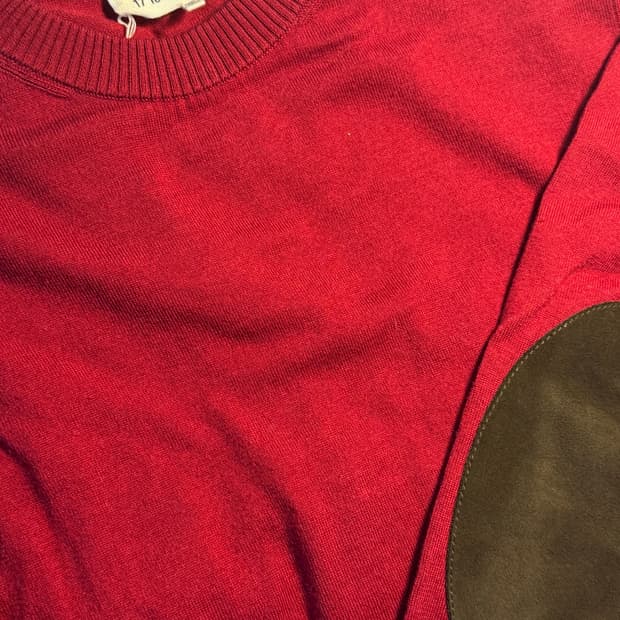 마르지엘라 버건디 엘보 패치 니트