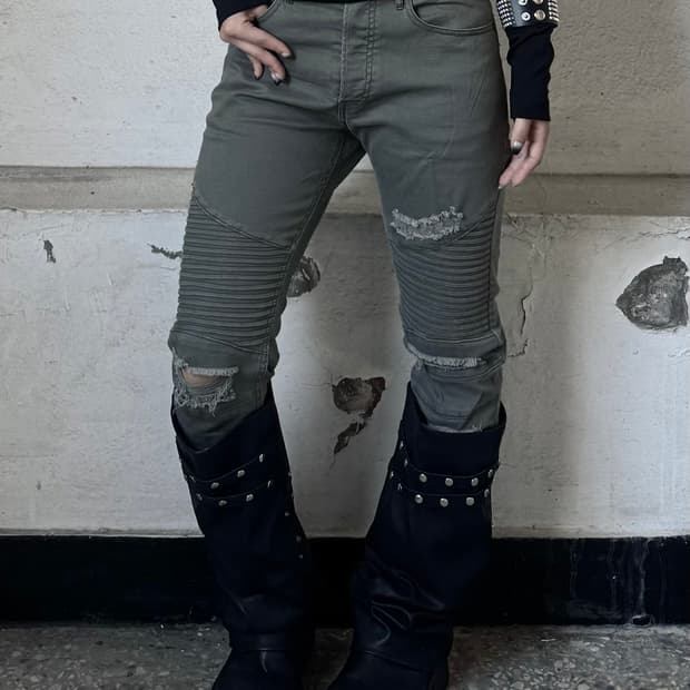 Khaki cotton biker pants