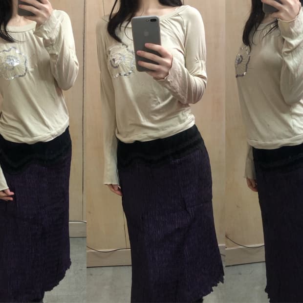 [직수입] 빈티지 시퀸 티셔츠 베이지