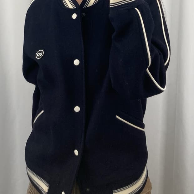 후부 네이비 울 바시티 자켓