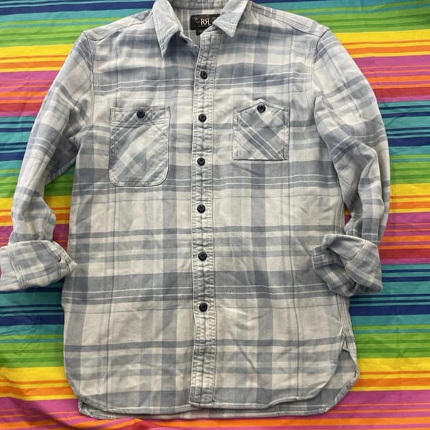 90s RRL 더블알엘 블루 그레이 플란넬 셔츠