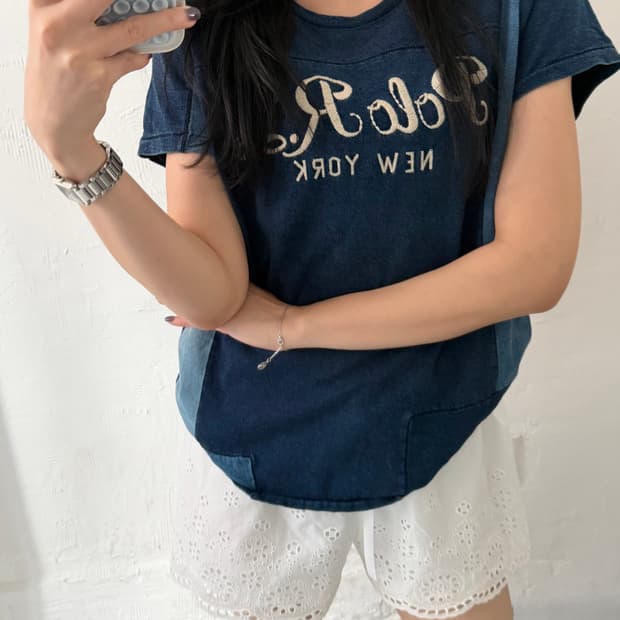 Polo 폴로 랄프로렌 신형 우먼 인디고 패치워크 티셔츠