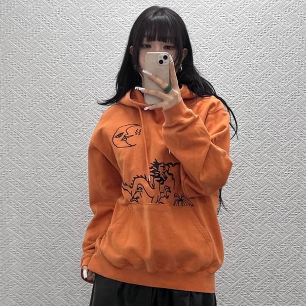 더바이닐하우스 레트로 스트릿 펑크 키치 오렌지 후드티 M C10896